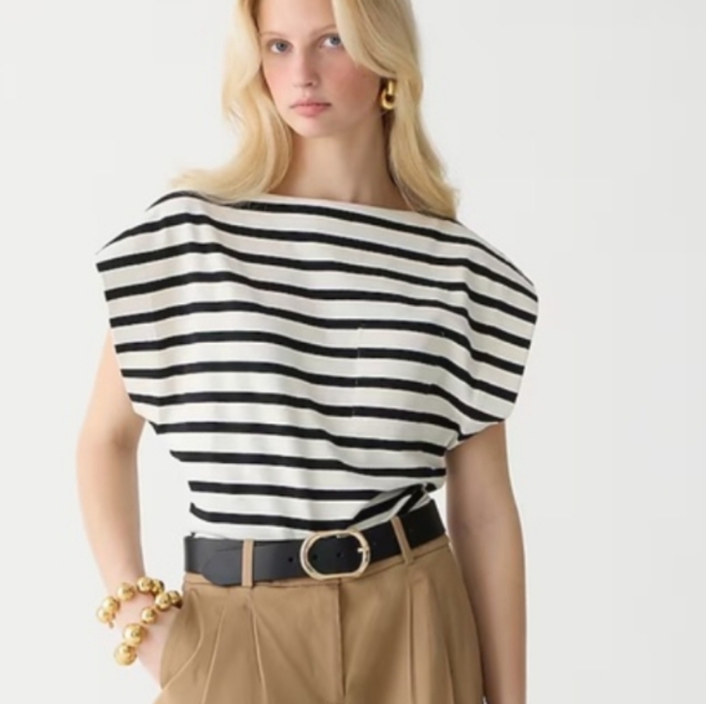 J.Crew Boatneck muscle T-shirt in Carter Stripe Mariner Cotton Size XS NWOT